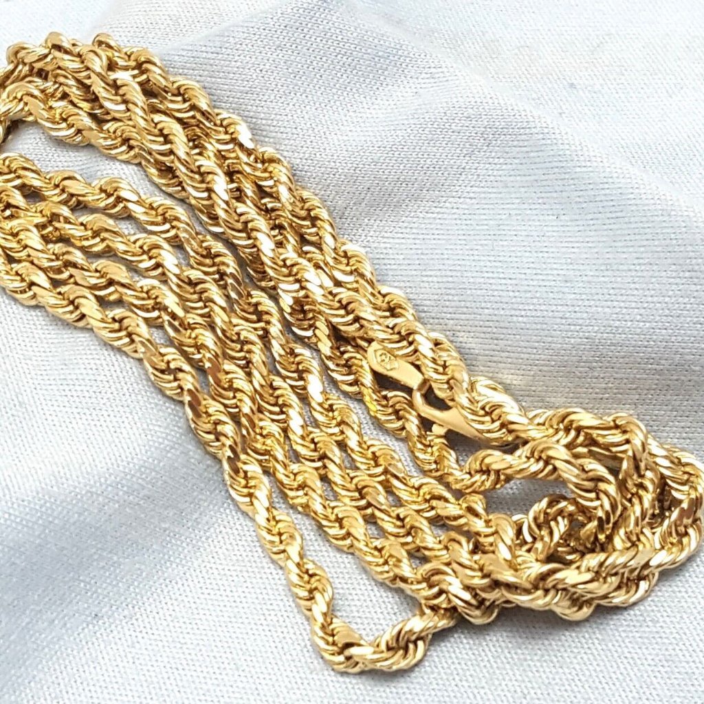 Unique 14k Karat Solid Yellow Gold Designer Rope Chain Necklace 25 Length